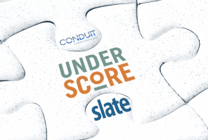 Conduit, Underscore and Slate text logos on interlocking puzzle pieces.
